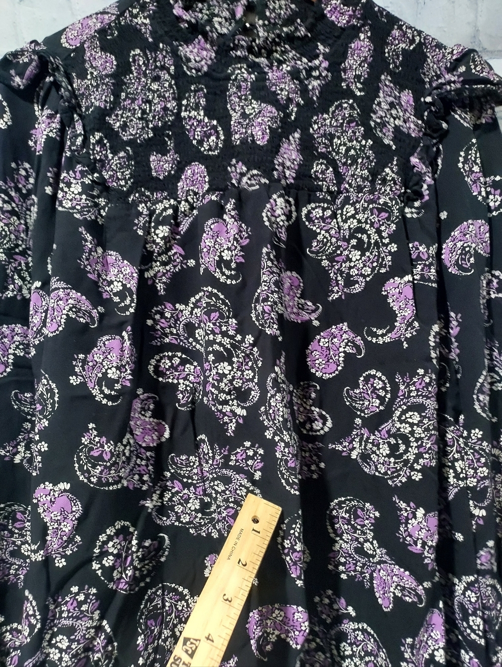 Loft Medium Peasant Top Prairie Blouse Mock Neck Paisley Long Sleeve Office - Picture 4 of 12